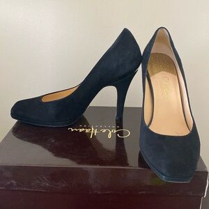 Cole Haan 'Carma' Nike Air Black Suede Square Toe Heels Pumps, Size 8.5.